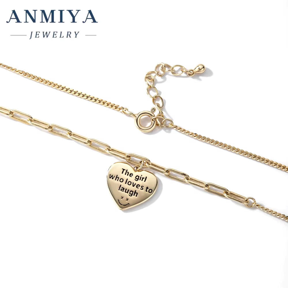 Hot Sale 925 Sliver Necklace 18K Gold with Zircon Smile Heart Necklace Spiritual Gift Necklace for Girl