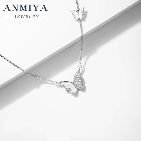 Factory Wholesale New Luxury Single Chain 925 Sterling Silver Fine Double Butterfly Jewelry Necklaces