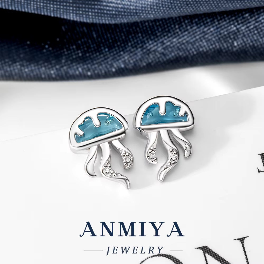 Delicate Silver Jewelry Artisan Silver 925 Set Necklace and Earring Sets Featuring Jellyfish Design for Feminine Daily Use