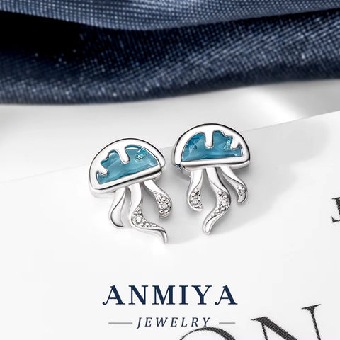 Delicate Silver Jewelry Artisan Silver 925 Set Necklace and Earring Sets Featuring Jellyfish Design for Feminine Daily Use