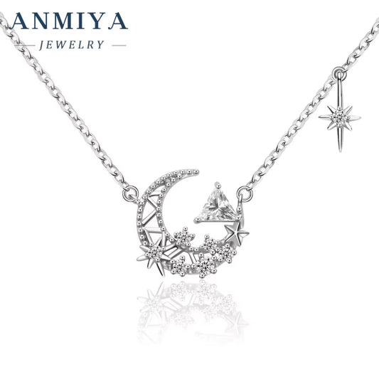 INS Trendy Fashion 925 Sterling Silver Necklaces Moon Shiny Fashion Jewelry Necklaces