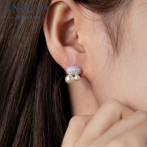 High Quality Fashion 925 Sterling Silver Freshwater Natural Double Pearl Earrings for Women