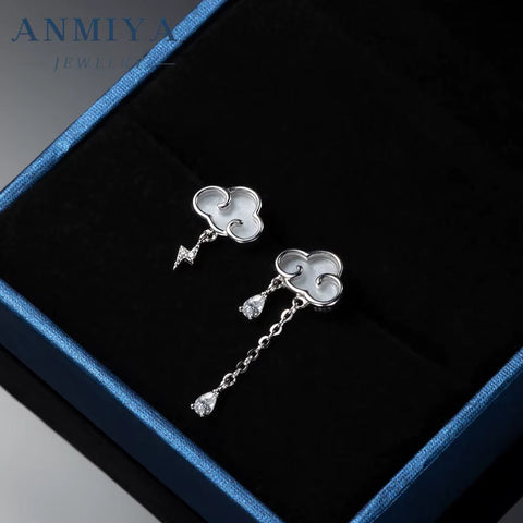 925 Silver Needle Delicate Zircon Clouds Drop Tiny Cute Asymmetric Temperament Ear Piercing Women Fashion Earrings