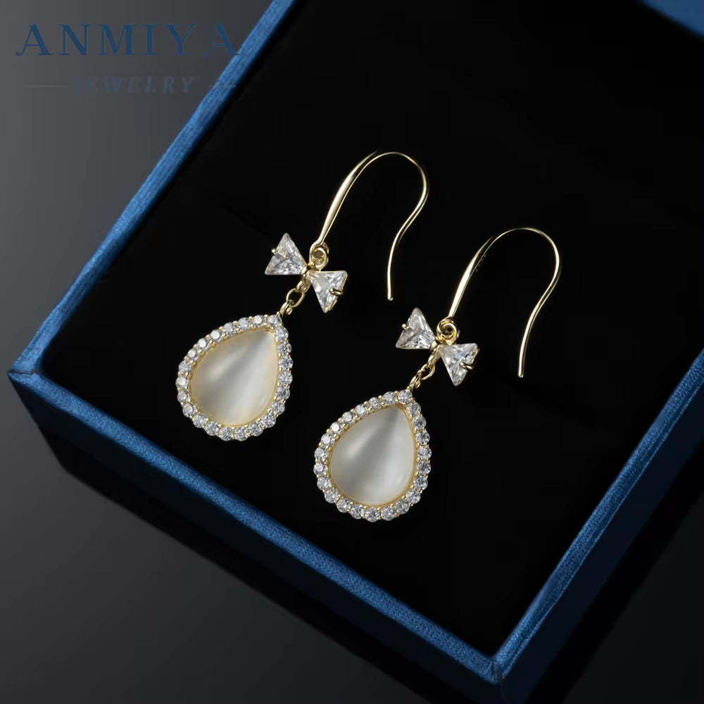 High Quality 925 Sterling Silver 18K Gold Jewelry Natural Freshwater Pearl Bow Earrings Hooks Dangle Drop Earing