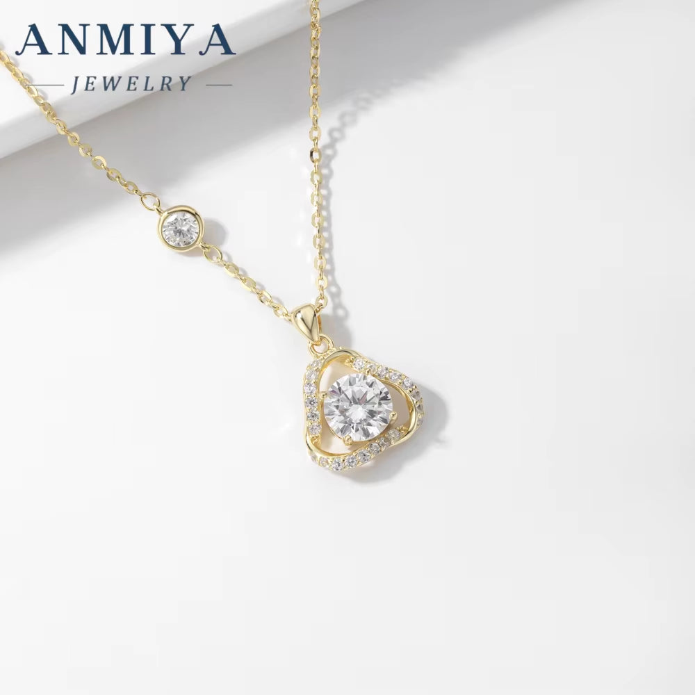ANMIYA Customize Charms Pendant Zircon Stone 925 Silver 18K Gold Necklace Jewelry for Women
