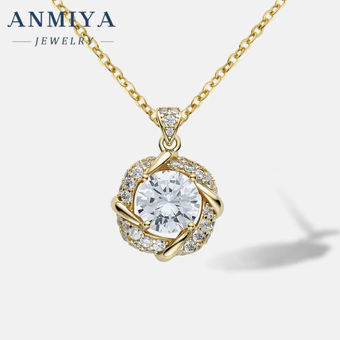 18K Gold Plated Cz Circle Necklace Cubic Zirconia Diamond round Pendant Jewelry Necklace for Women