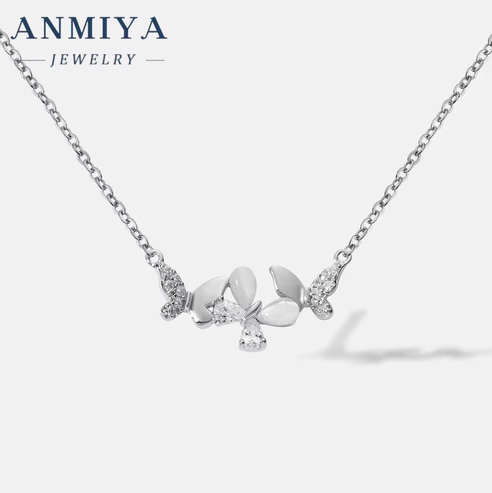 ANMIYA Hot Selling One-Line Shape Butterfly Necklace for Women 925 Silver Collarbone Chain with Butterfly Design Necklace