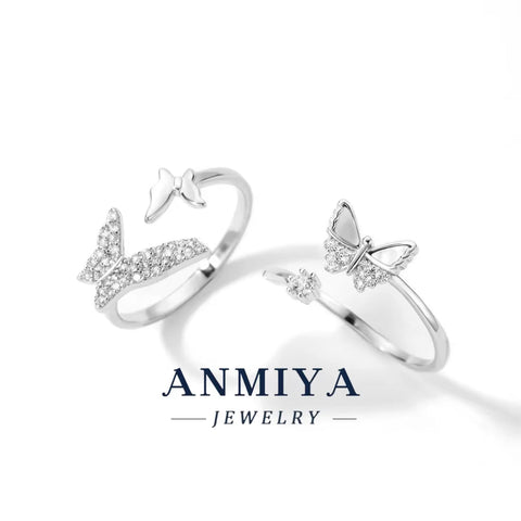 OEM Trendy 925 Silver 18K Gold Rhodium Plated Adjustable Butterfly Ring Multiple Layers Gifts 5A Cubic Zircon Rings Jewelry