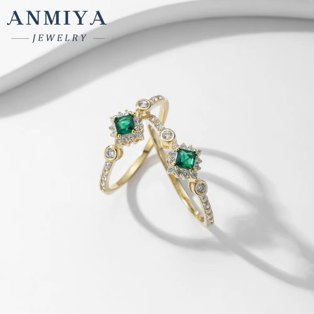 Wholesale 18K Gold Plated Green Cubic Zircon Rings for Women Gold Jewelry Ring Jewelry