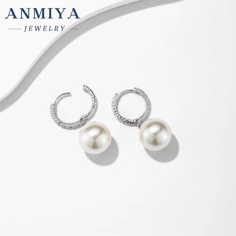 Real 925 Sterling Silver Sweet Baroque Pearl Hoop Earrings for Women Wedding Valentine'S Day Jewelry