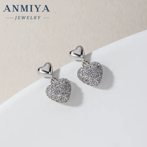New Design Zircon Charms Heart Shaped Stud Earrings Women Luxury Pendant Earrings 925 Sterling Silver Jewelry Stud Earrings
