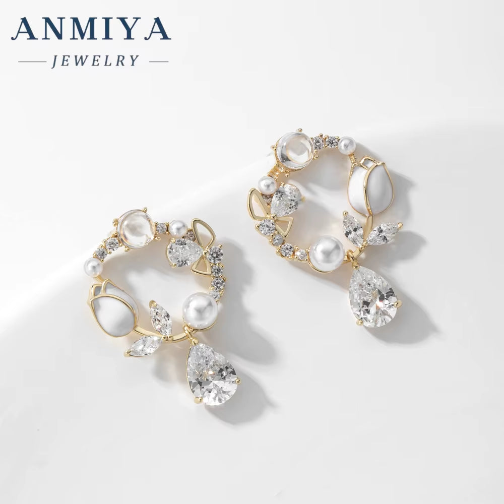 Wholesale Lovely Garland Pearl Flower Earrings Sweet Flower Circle round Stud Earrings Necklace for Women