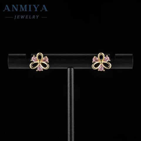 ANMIYA Elegant New Tide Pink Pear Ice Cut Diamond Zircon 925 Silver Earrings for Women