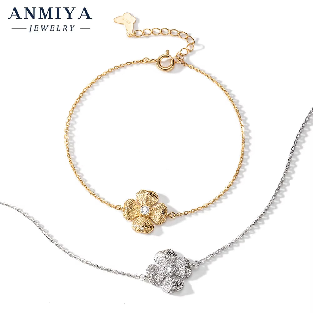 Wholesale 925 Silver Jewelry Floral Clover Bracelet with Zircon Inlay Elegant Ladies Gift Jewelry