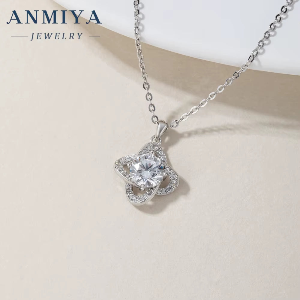 New Style Unique Four Leaf Clover Shine S925 Silver Rhodium Plated Necklace Earrings Set Jewelry for Ladies Women