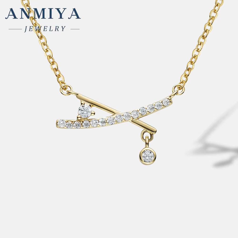 Fine Hot Sale Wholesale One-Line Shape 18K Gold Plated Zircon 925 Sterling Silver Necklace for Women