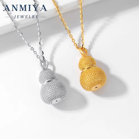ANMIYA Cute Calabash Pendant 925 Sterling Silver 18K Gold Necklace for Women Girlfriend