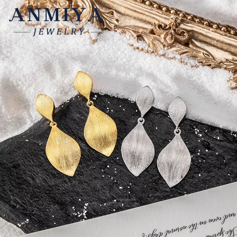 ANMIYA 925 Sterling Silver 14K Gold Plated Fashionable Leaf Stud Earrings Waterproof Anti-Allergy Earring for Party & Gift