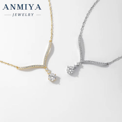 High Quality Gold Plated Golden Short Chain Single round Zircon Clavicle Necklace