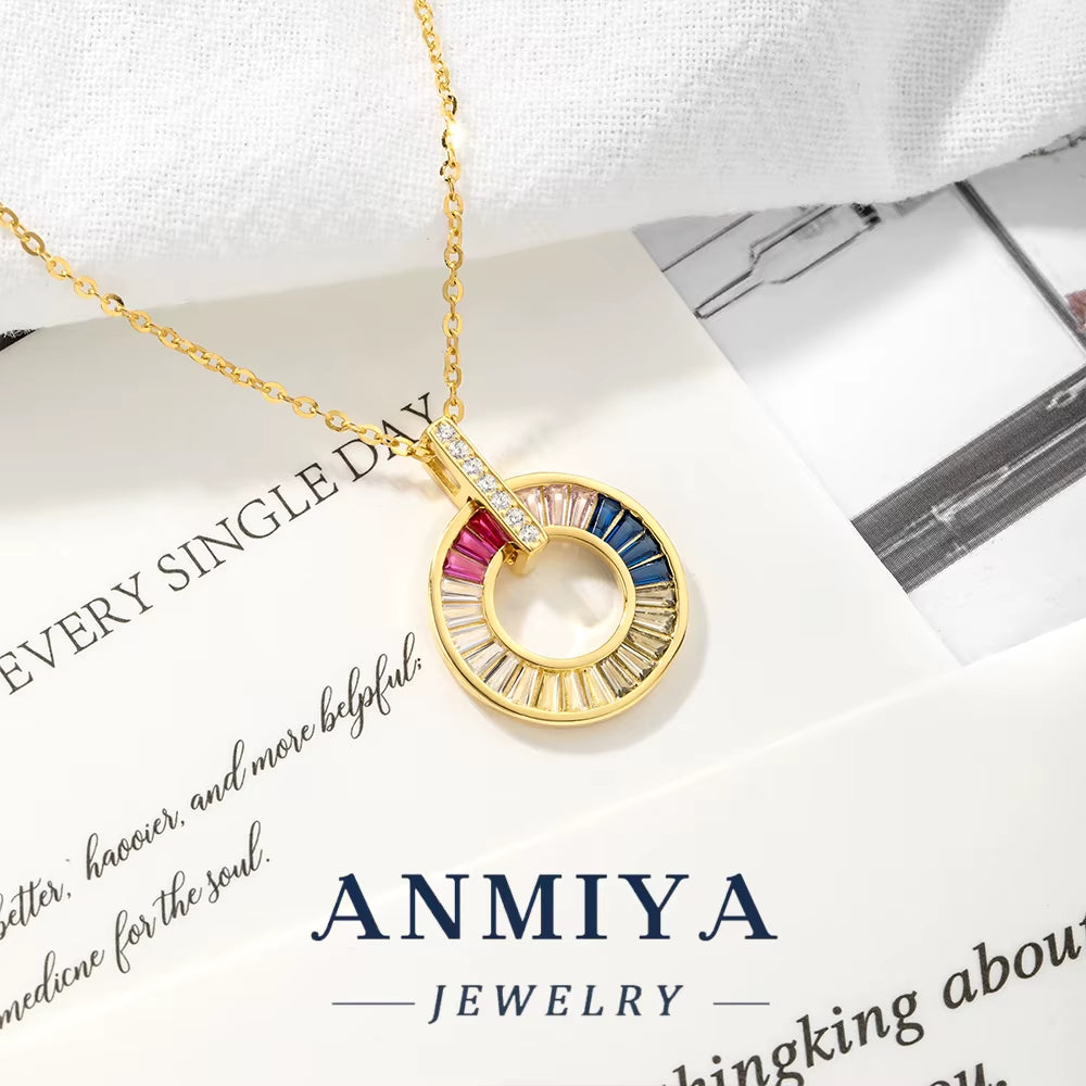 New Design Coloured Zirconia round Pendant Necklace 14K Gold Plated Charm 925 Silver Necklace Jewellery for Women