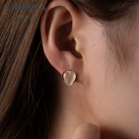 ANMIYA 925 Silver 18K Gold Plated Heart Dainty Sterling Silver Vintage Earrings for Women