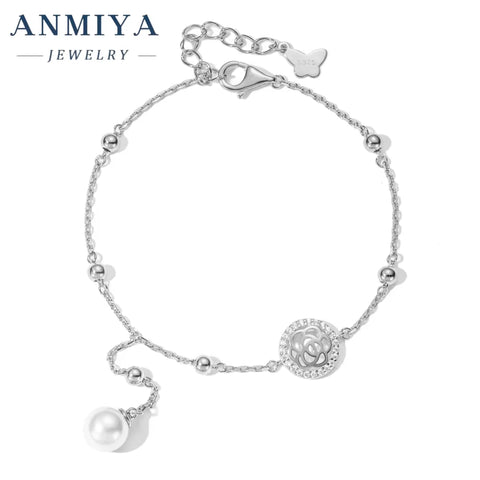 Antique Silver Jewelry Clover Bracelet, Bead Accents & Flower Cutouts, Pearl Tassel Charms for Evening Events