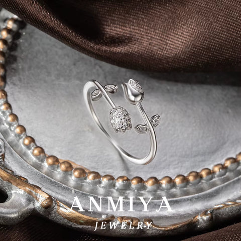 Wholesale 925 Silver Rose Adjustable Open Ring Modern Jewelry Bulk Stock for Festival/Wedding/Party Gifts