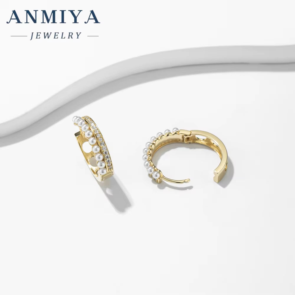 ANMIYA Dainty Vintage 925 Silver Gold Plated Baroque Pearl Earrings Hoop Earring