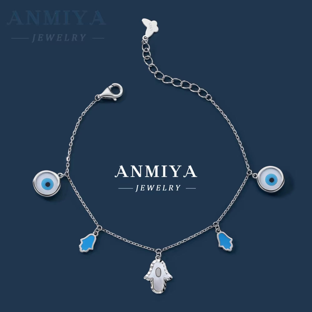 925 Sterling Silver Birthday Day Jewelry Gift Fine Jewelry Adjustable Link Chain Sparkling Blue Evil Eyes Bracelet for Women