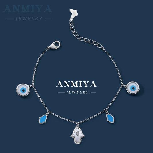 925 Sterling Silver Birthday Day Jewelry Gift Fine Jewelry Adjustable Link Chain Sparkling Blue Evil Eyes Bracelet for Women