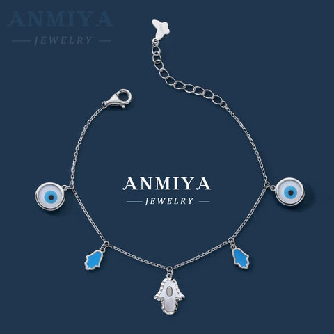 925 Sterling Silver Birthday Day Jewelry Gift Fine Jewelry Adjustable Link Chain Sparkling Blue Evil Eyes Bracelet for Women