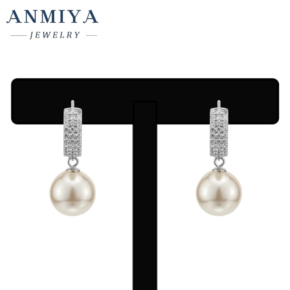 ANMIYA Designer Trendy S925 Silver Freshwater Pearl Drop Bridal Pendant Hoop Earrings