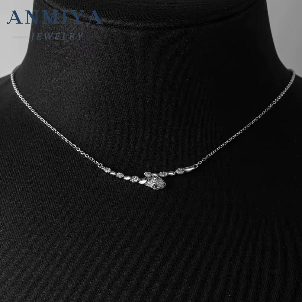 Trendy Fashionable Snake Shape Zircon 925 Sterling Silver Collarbone Necklace for Women Girl