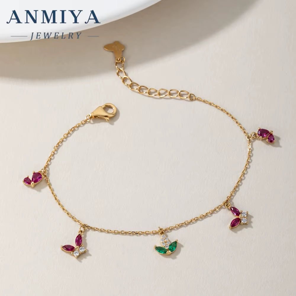 Fashion Trendy 925 Silver Gold Plated Zircon Butterfly Flower Charm Pendant Tassel Bracelet Party Wedding Bracelets for Women