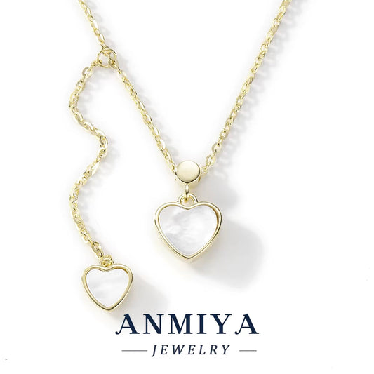 Jewellery Findings 18K Gold Heart Fine Jewelry with Double Hearts White Shell Zircon 925 Silver Cute Style Fashion Jewelry Set