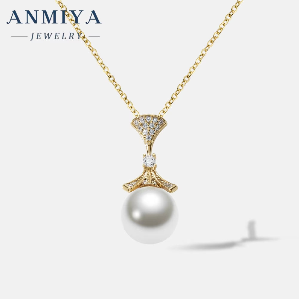 ANMIYA Pearl Accessory Jewelry Sterling 925 Silver Pendant Charm Fashion Chains Couple Luxury Pearl Jewelry Necklace for Women
