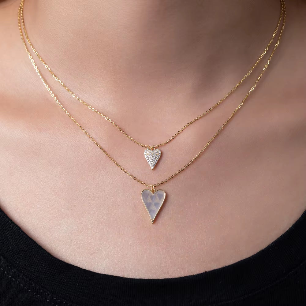 Double Chain Jewelry Wholesale Heart Choker White Shell Pearl 18K Gold Plated Pendant Necklace for Women