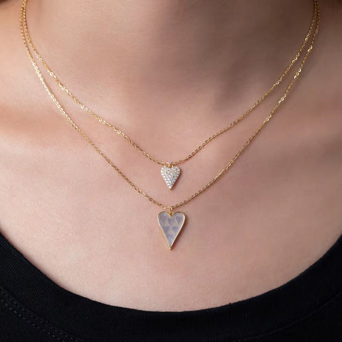 Double Chain Jewelry Wholesale Heart Choker White Shell Pearl 18K Gold Plated Pendant Necklace for Women