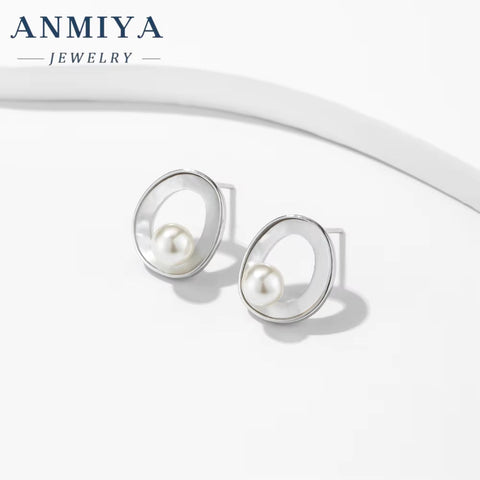 ANMIYA 925 Sterling Silver Baroque Freshwater Pearl Earrings Cute Stud Earrings for Gift Fine Jewelry