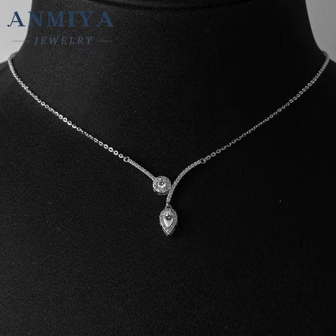 ANMIYA Minimalist Inoxidable High Quality Original Silver 925 Chain Pendant Real Cubic Zircon Manufacturer Necklace for Women