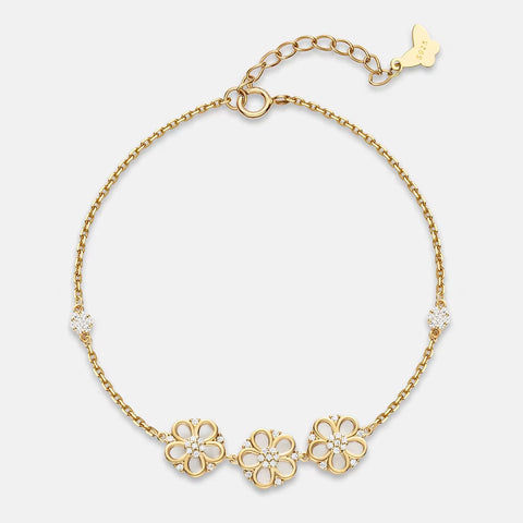 ANMIYA Delicate Flower Charm Bracelet 925 Sterling Silver Fashion CZ 18K Gold Bracelet for Women Party Fine Jewelry