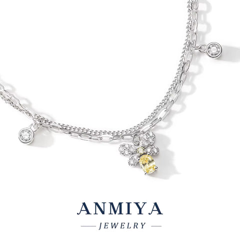 Wholesale 925 Silver Jewelry Bohemia Clover Bracelet Double Layer with Butterfly Pendant for Everyday Accessories