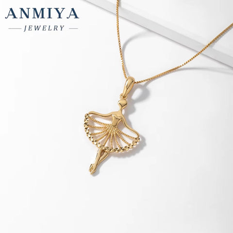 ANMIYA Jewelry Royal Elegance Fashion Ballerina Pendant with Diamonds 18K Gold Plated Silver Necklace