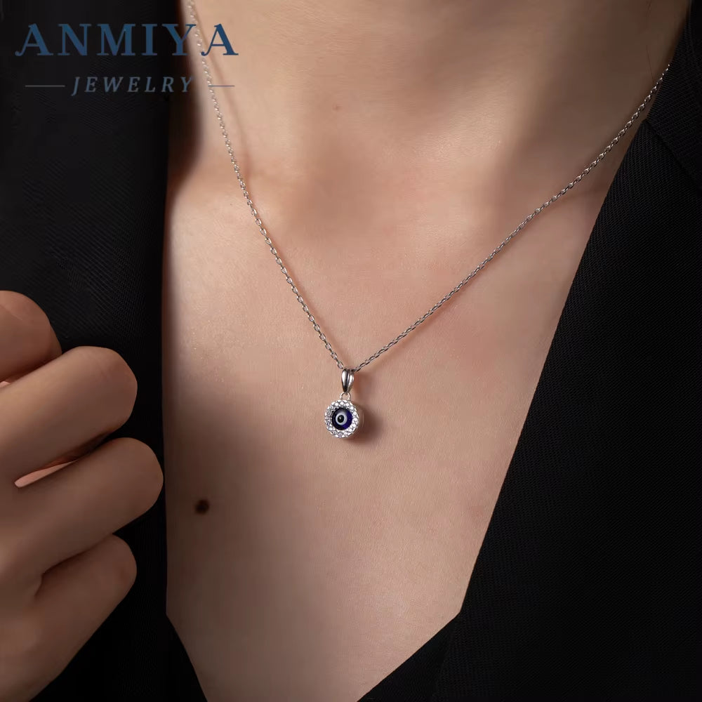Wholesale Blue Devil Eyes Pendant Charm Women Jewelry 925 Silver Zircon Chain Turkish Eye Necklace