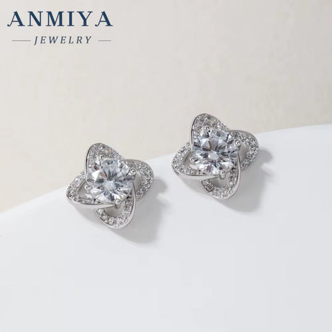 New Style Unique Four Leaf Clover Shine S925 Silver Rhodium Plated Necklace Earrings Set Jewelry for Ladies Women