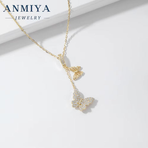 ANMIYA Wholesale 925 Silver Zircon Tassel Butterfly Pendant Necklace for Women & Girls