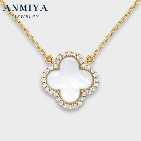 Wholesale White Gold Rhodium Plated Four Leaf Clover Necklace Earrings Jewelry 925 Sterling Silver Jewelry Necklace Set