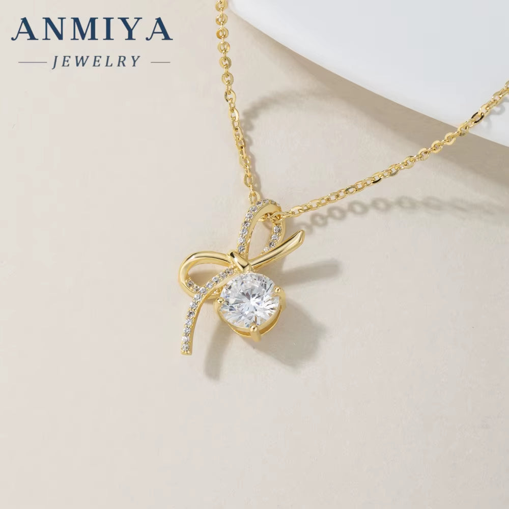 Exquisite Wedding Necklace Earring Set 925 Sterling Silver Micro-Inlaid Zircon Bow Jewelry Earrings Necklace for Women Gift