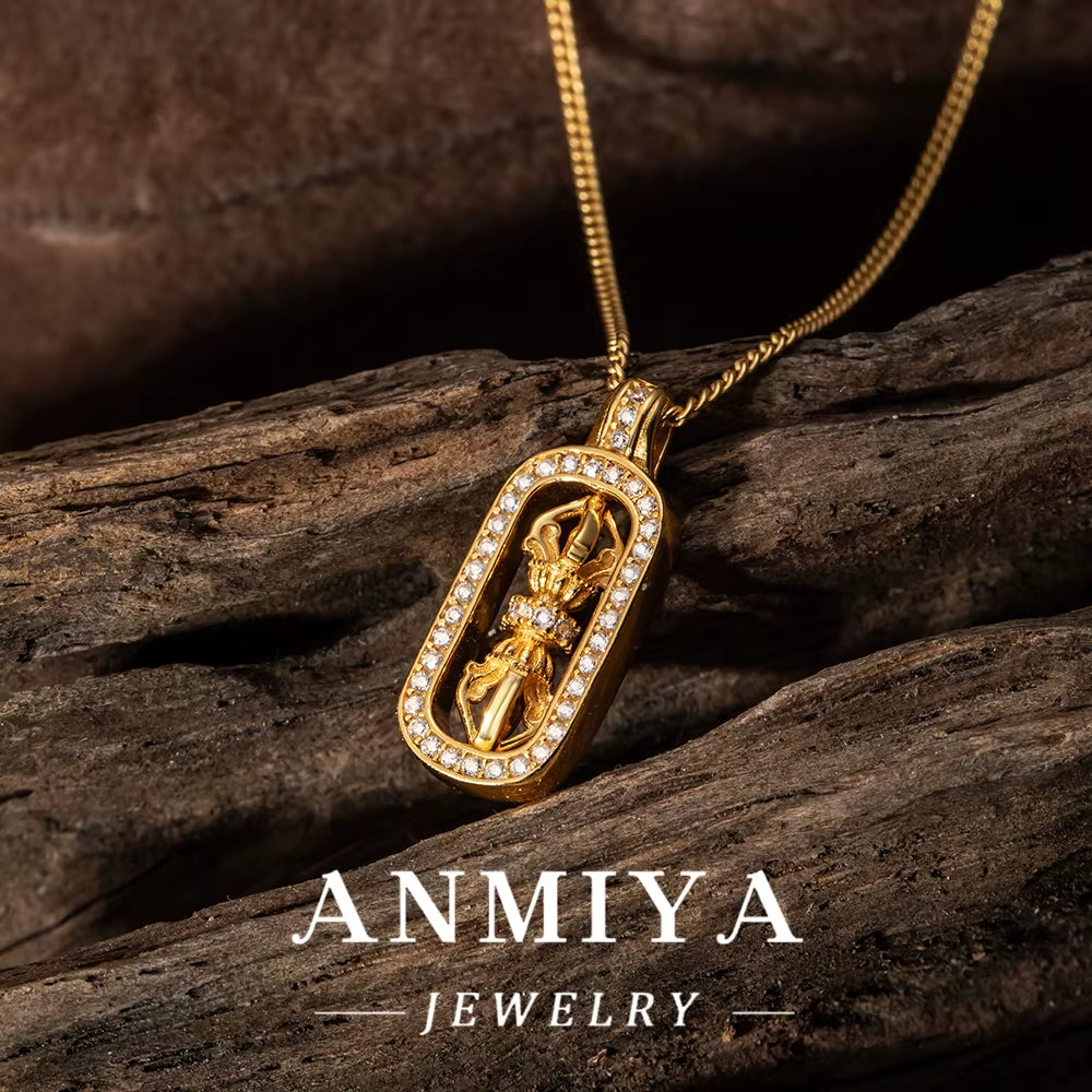925 Sterling Silver Vajra Pendant Necklace 18K Gold Plated Spiritual Jewelry with Elegant Design for Men and Women