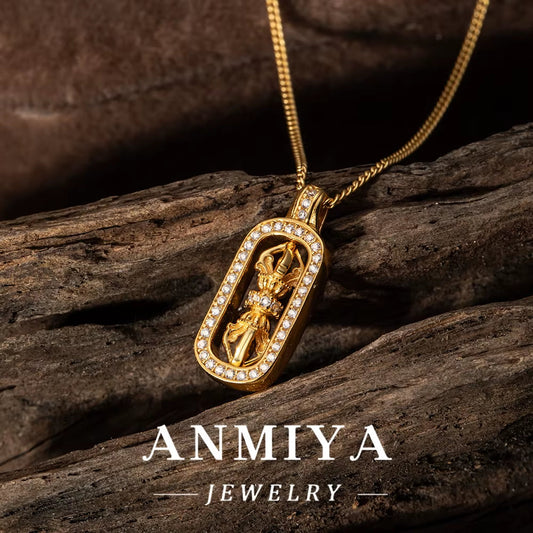 925 Sterling Silver Vajra Pendant Necklace 18K Gold Plated Spiritual Jewelry with Elegant Design for Men and Women